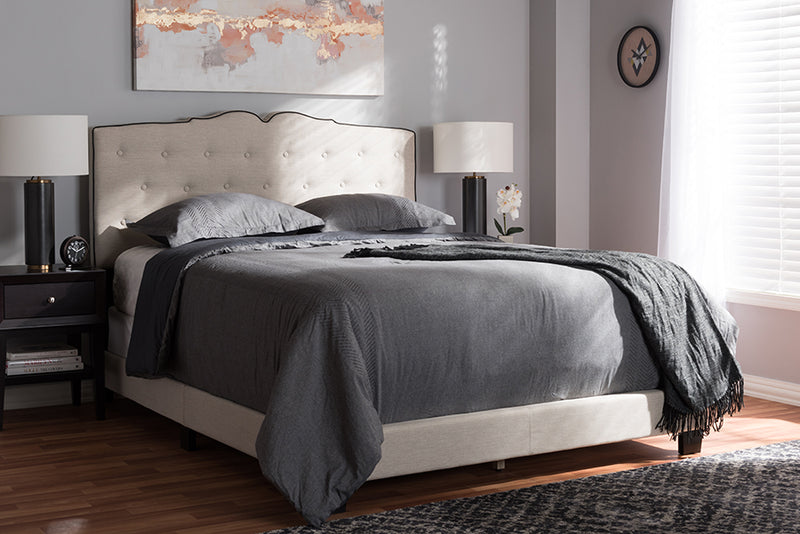 Edwina Modern and Contemporary Light Beige Fabric Upholstered Queen Size Bed