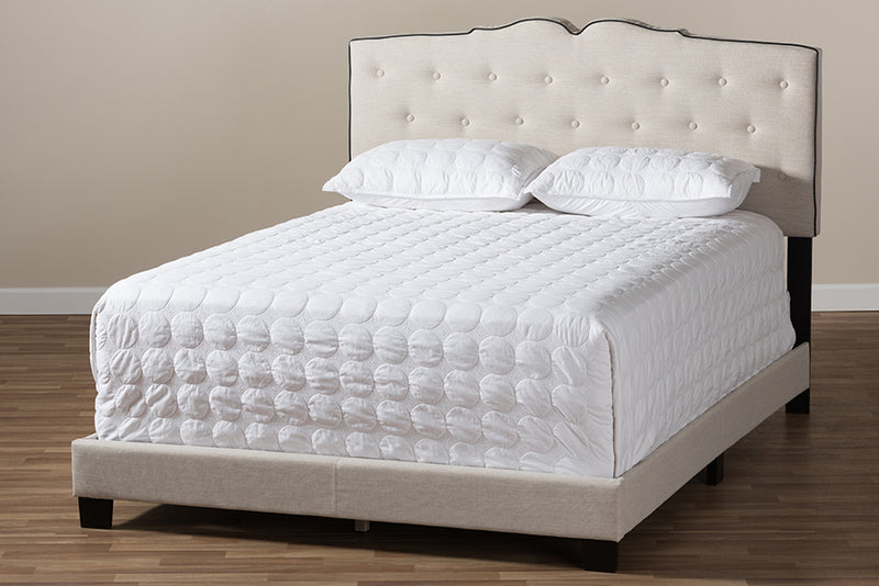 Edwina Modern and Contemporary Light Beige Fabric Upholstered Queen Size Bed