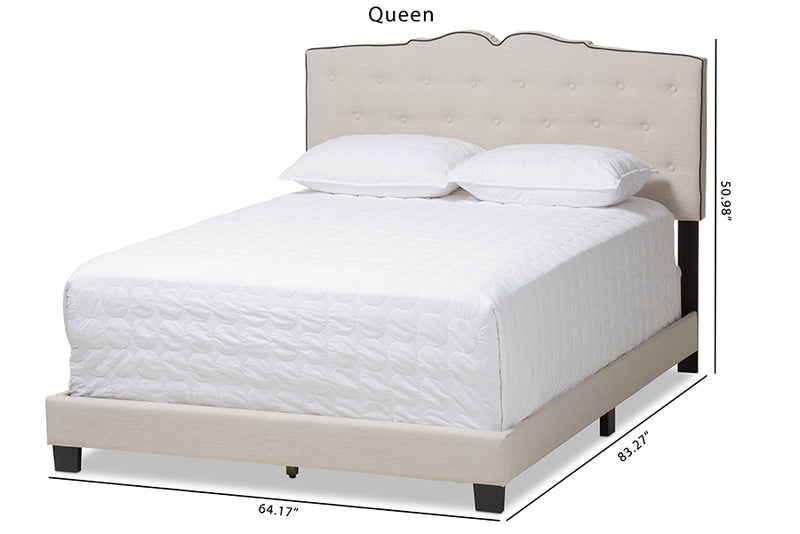 Edwina Modern and Contemporary Light Beige Fabric Upholstered Queen Size Bed