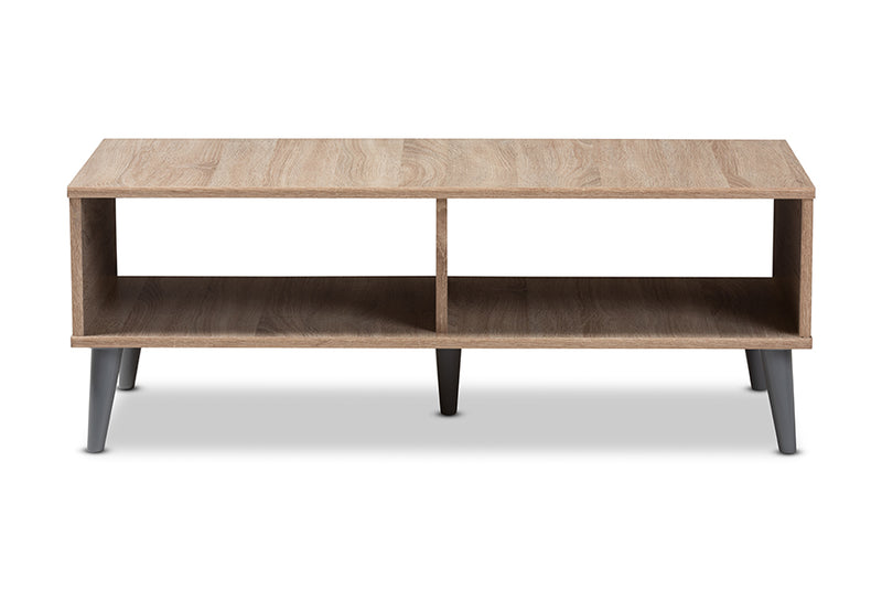 Zenon Mid-Century Modern Oak and Light Gray Finished Wood Coffee Table