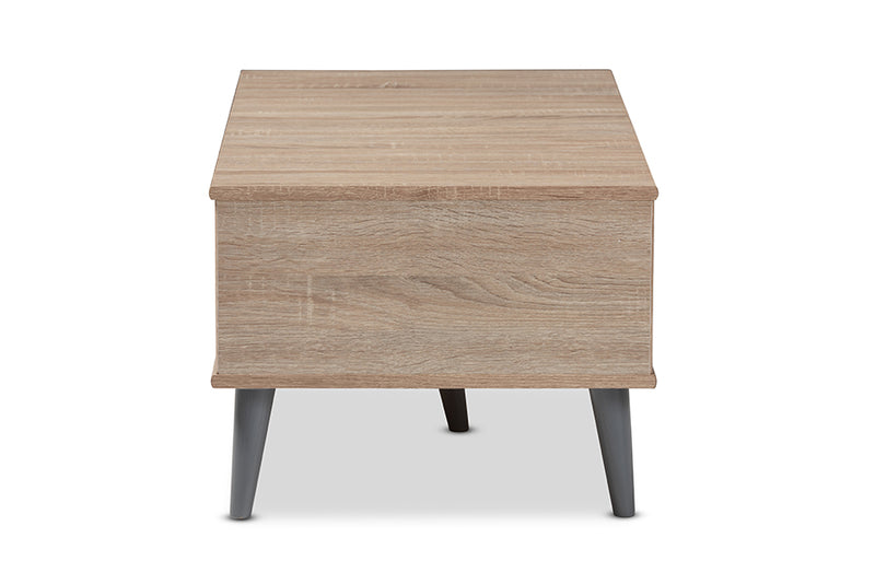 Zenon Mid-Century Modern Oak and Light Gray Finished Wood Coffee Table