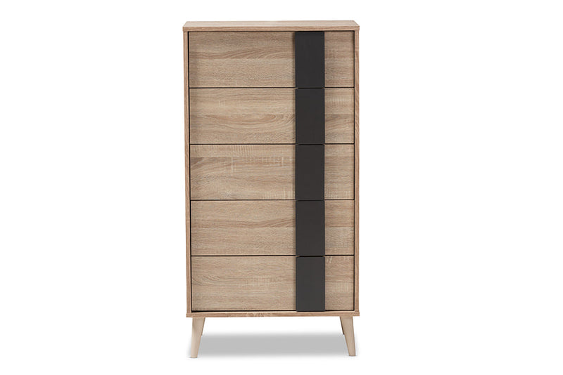 Palmira Light Oak and Gray 5-Drawer Chest Baxton