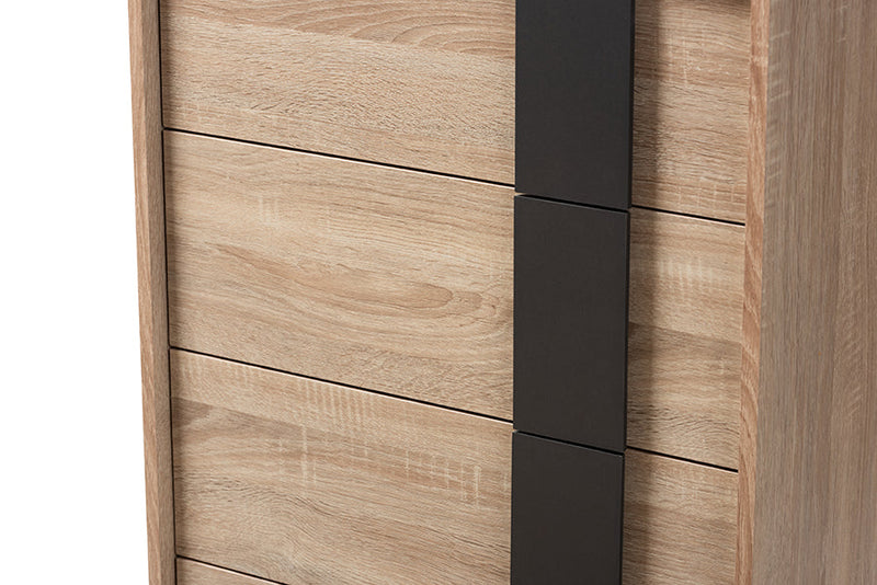 Palmira Light Oak and Gray 5-Drawer Chest Baxton