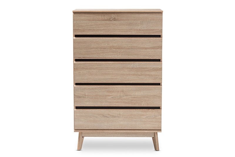 Yelena Light Oak and Dark Gray 5-Drawer Chest Baxton
