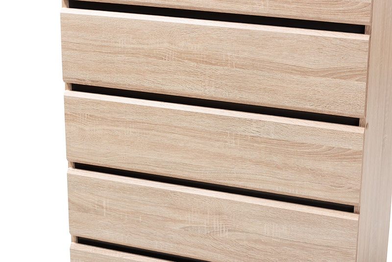 Yelena Light Oak and Dark Gray 5-Drawer Chest Baxton