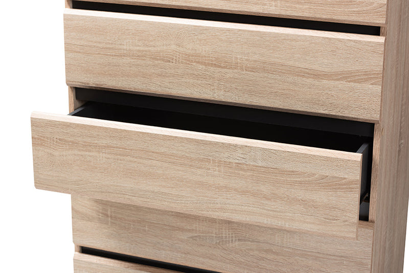 Yelena Light Oak and Dark Gray 5-Drawer Chest Baxton