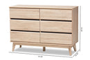 Yelena Light Oak and Dark Gray 6-Drawer Dresser Baxton