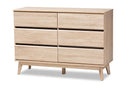 Yelena Light Oak and Dark Gray 6-Drawer Dresser Baxton