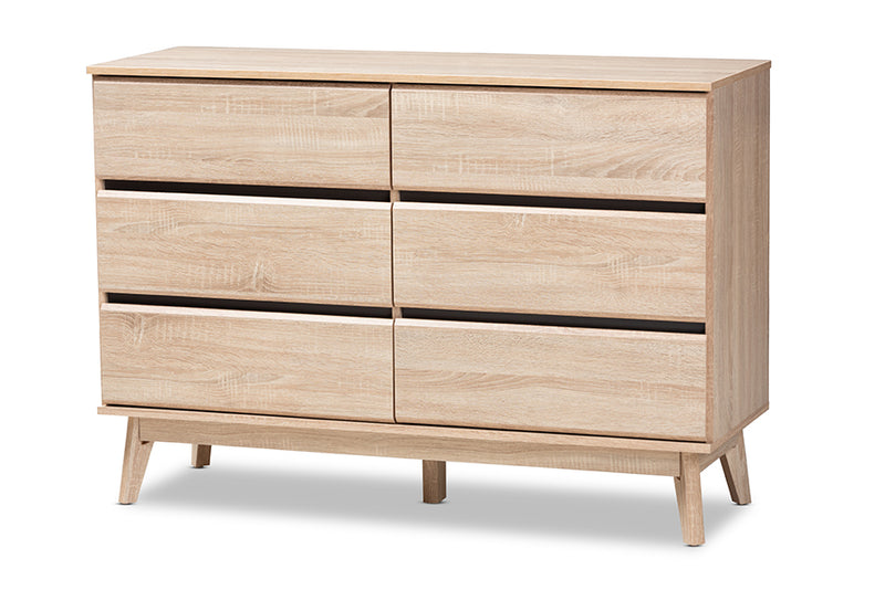 Yelena Mid-Century Modern Light Oak and Dark Gray 6-Drawer Dresser