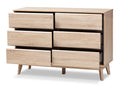 Yelena Light Oak and Dark Gray 6-Drawer Dresser Baxton