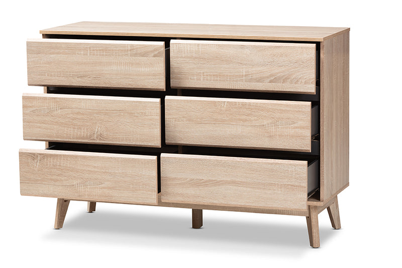 Yelena Mid-Century Modern Light Oak and Dark Gray 6-Drawer Dresser