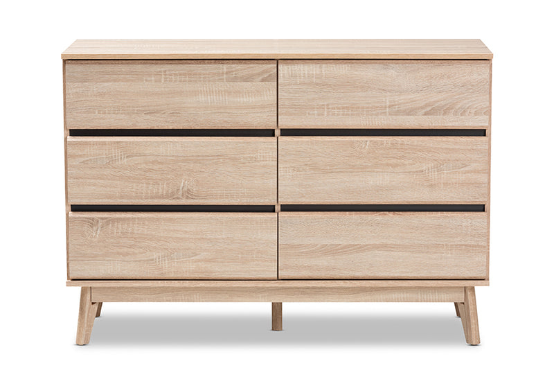 Yelena Mid-Century Modern Light Oak and Dark Gray 6-Drawer Dresser