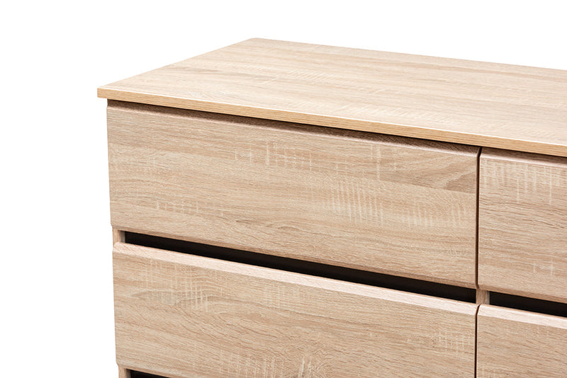 Yelena Light Oak and Dark Gray 6-Drawer Dresser Baxton