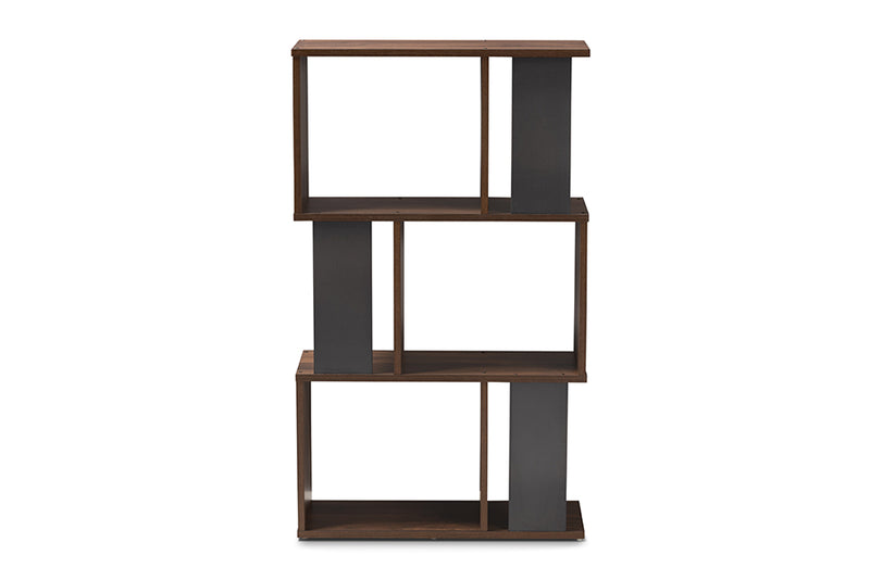 Kyoto Modern and Contemporary Brown and Dark Gray Finished Display Bookcase