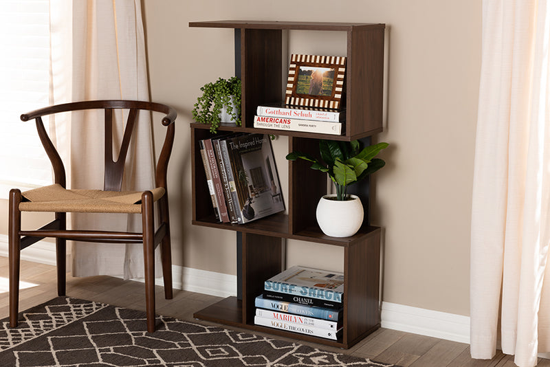 Kyoto Modern and Contemporary Brown and Dark Gray Finished Display Bookcase