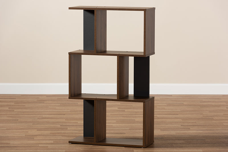 Kyoto Modern and Contemporary Brown and Dark Gray Finished Display Bookcase