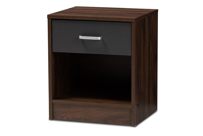 Zara Modern and Contemporary 1-Drawer Dark Brown and Dark Gray Finished Nightstand