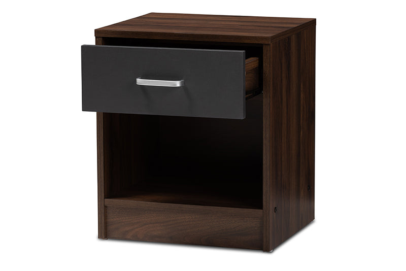 Zara Modern and Contemporary 1-Drawer Dark Brown and Dark Gray Finished Nightstand