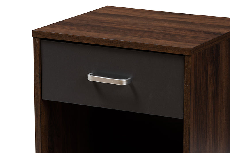 Zara Modern and Contemporary 1-Drawer Dark Brown and Dark Gray Finished Nightstand