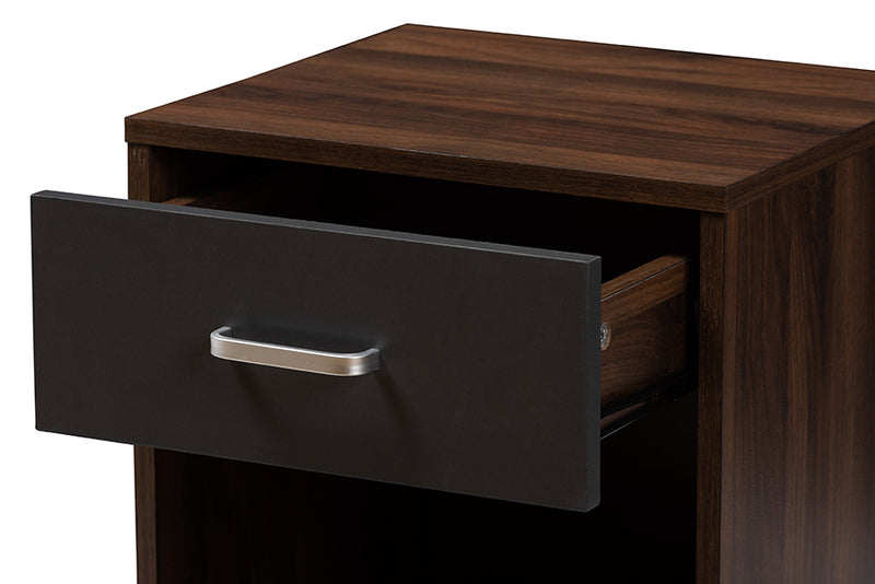 Zara Modern and Contemporary 1-Drawer Dark Brown and Dark Gray Finished Nightstand