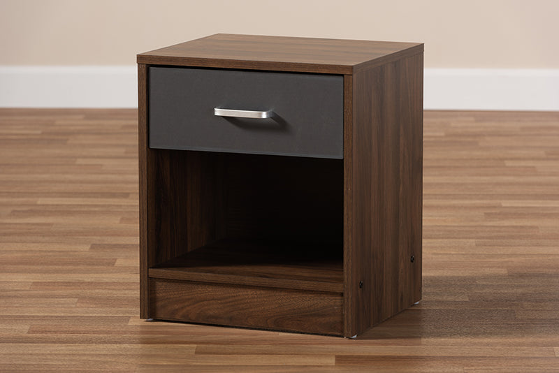 Zara Modern and Contemporary 1-Drawer Dark Brown and Dark Gray Finished Nightstand