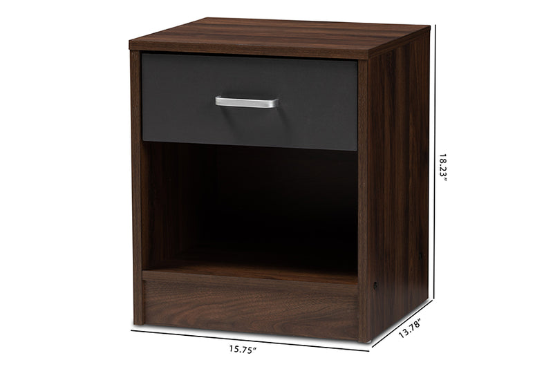 Zara Modern and Contemporary 1-Drawer Dark Brown and Dark Gray Finished Nightstand