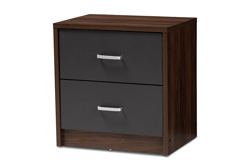 Zara 2-Drawer Dark Brown and Dark Gray Finished Nightstand Baxton