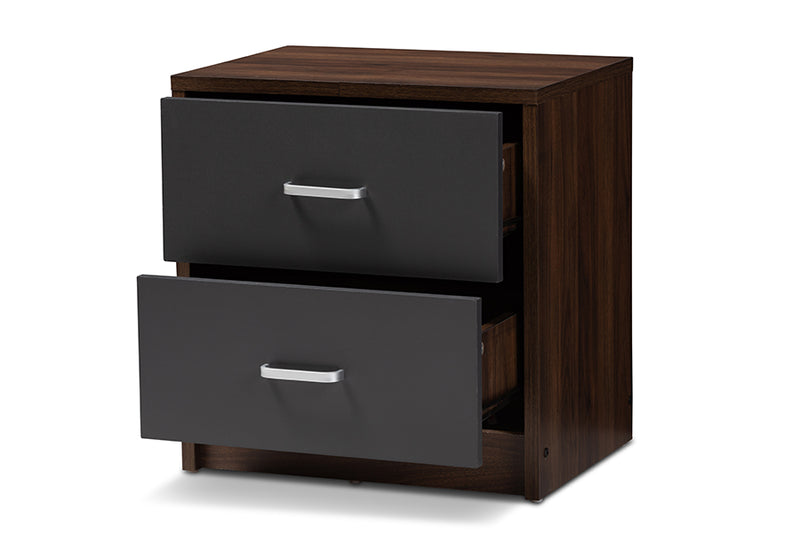 Zara Modern and Contemporary 2-Drawer Dark Brown and Dark Gray Finished Nightstand