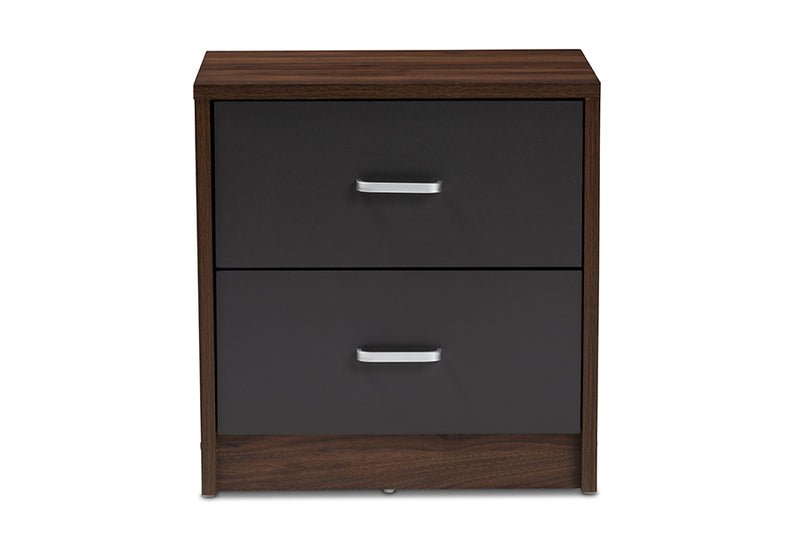 Zara Modern and Contemporary 2-Drawer Dark Brown and Dark Gray Finished Nightstand