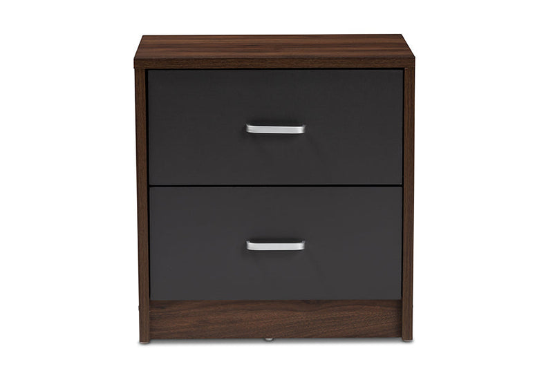 Zara 2-Drawer Dark Brown and Dark Gray Finished Nightstand Baxton