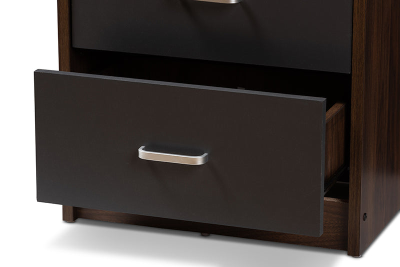 Zara Modern and Contemporary 2-Drawer Dark Brown and Dark Gray Finished Nightstand