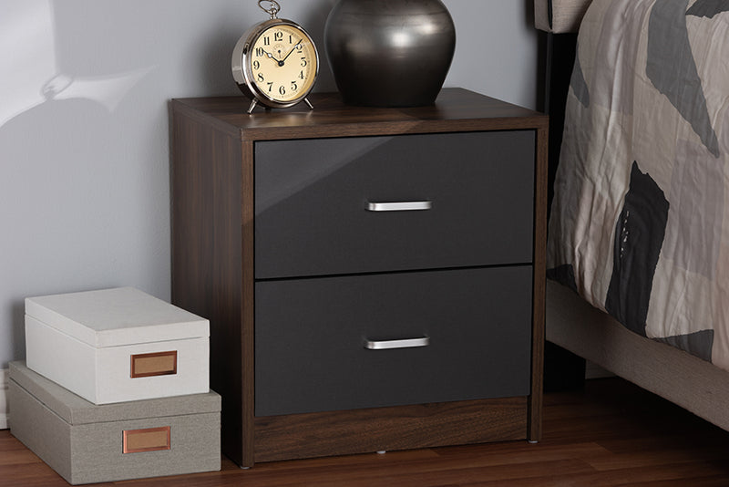 Zara Modern and Contemporary 2-Drawer Dark Brown and Dark Gray Finished Nightstand