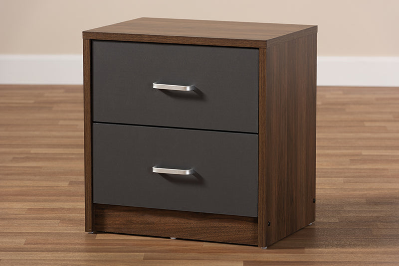 Zara Modern and Contemporary 2-Drawer Dark Brown and Dark Gray Finished Nightstand