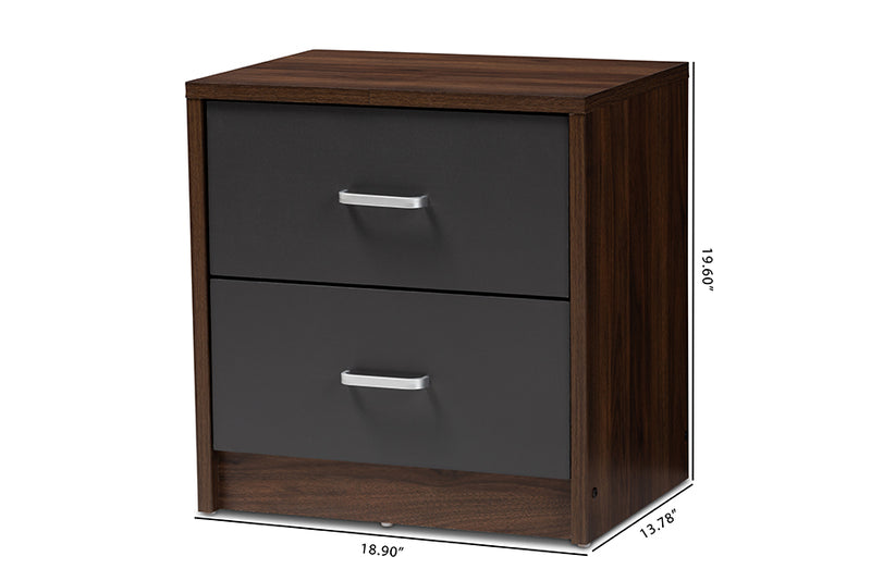 Zara Modern and Contemporary 2-Drawer Dark Brown and Dark Gray Finished Nightstand