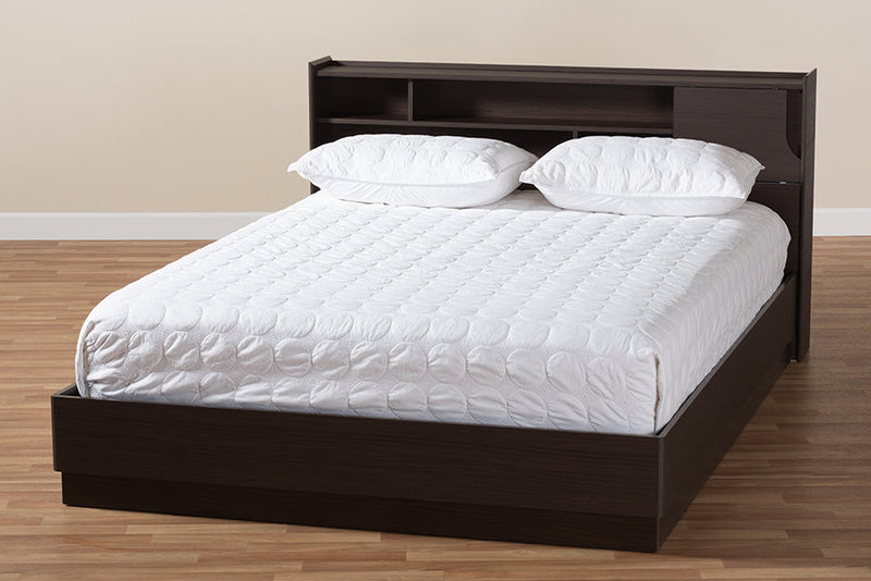 Merryn Brown Finished Queen Size Platform Storage Bed Baxton
