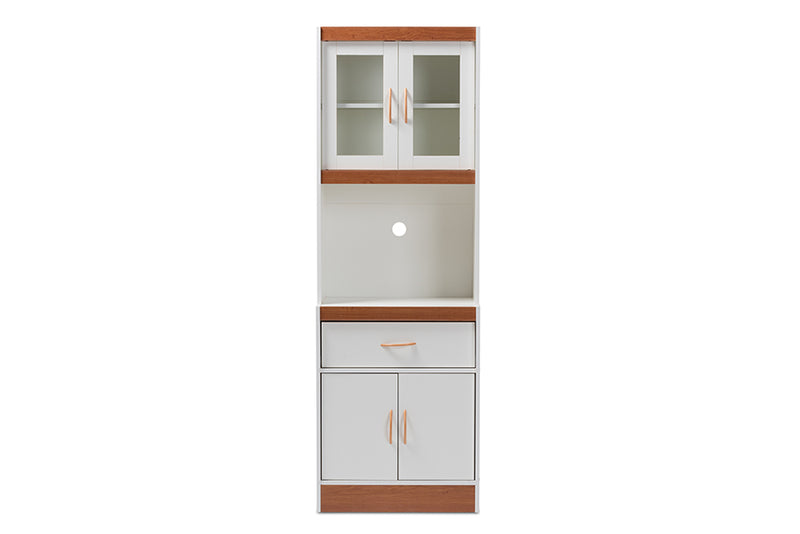 Bernard Modern and Contemporary White and Cherry Finished Kitchen Cabinet and Hutch