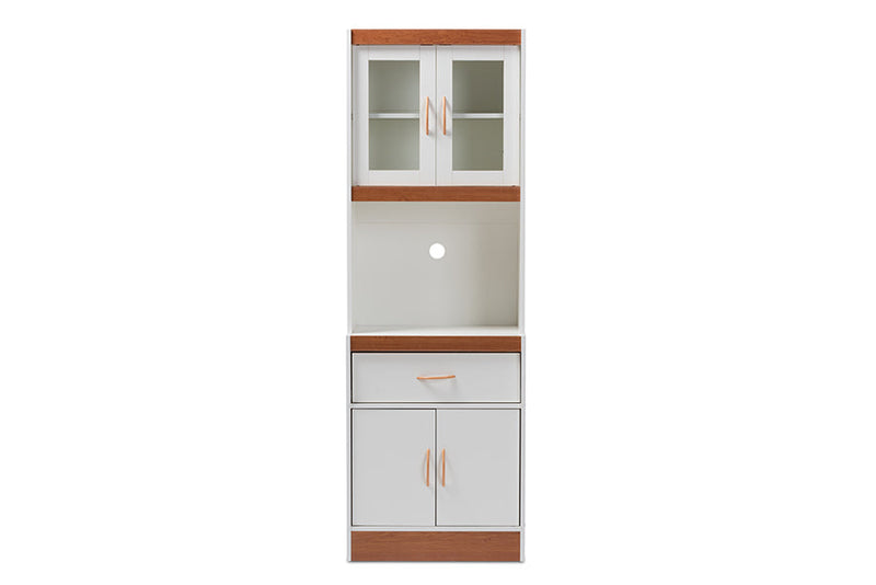 Bernard White and Cherry Finished Kitchen Cabinet and Hutch Baxton