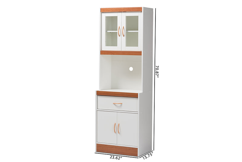 Bernard Modern and Contemporary White and Cherry Finished Kitchen Cabinet and Hutch