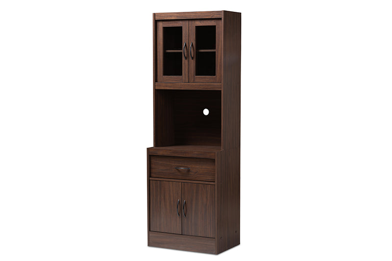 Bernard Modern and Contemporary Dark Walnut Finished Kitchen Cabinet and Hutch