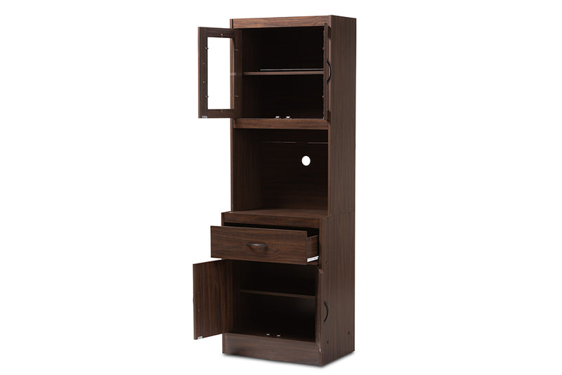 Bernard Modern and Contemporary Dark Walnut Finished Kitchen Cabinet and Hutch