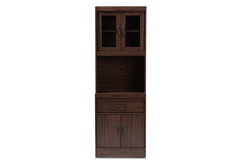 Bernard Modern and Contemporary Dark Walnut Finished Kitchen Cabinet and Hutch