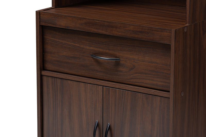 Bernard Modern and Contemporary Dark Walnut Finished Kitchen Cabinet and Hutch