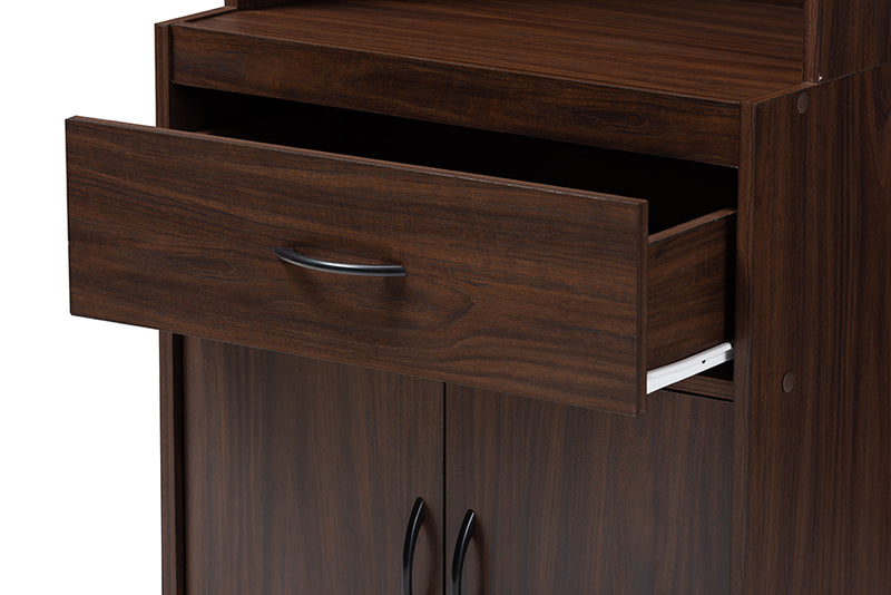 Bernard Modern and Contemporary Dark Walnut Finished Kitchen Cabinet and Hutch