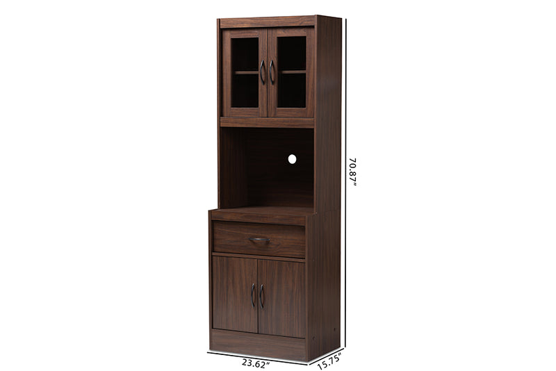 Bernard Modern and Contemporary Dark Walnut Finished Kitchen Cabinet and Hutch