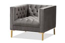 Apollonia Luxe and Glamour Gray Velvet Upholstered Gold Finished Lounge Chair Baxton