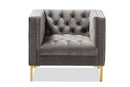 Apollonia Luxe and Glamour Gray Velvet Upholstered Gold Finished Lounge Chair Baxton