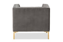 Apollonia Luxe and Glamour Gray Velvet Upholstered Gold Finished Lounge Chair Baxton