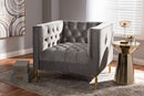 Apollonia Luxe and Glamour Gray Velvet Upholstered Gold Finished Lounge Chair Baxton