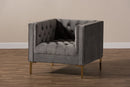Apollonia Luxe and Glamour Gray Velvet Upholstered Gold Finished Lounge Chair Baxton