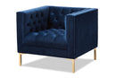 Apollonia Luxe and Glamour Navy Velvet Upholstered Gold Finished Lounge Chair Baxton